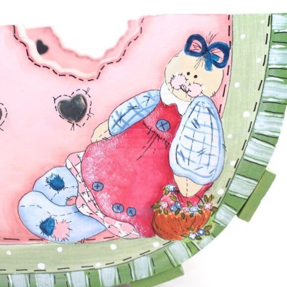 Vintage Toll Painting Watermelon Doll Folk Art Primitive Country Wooden Holder - Picture 7 of 8